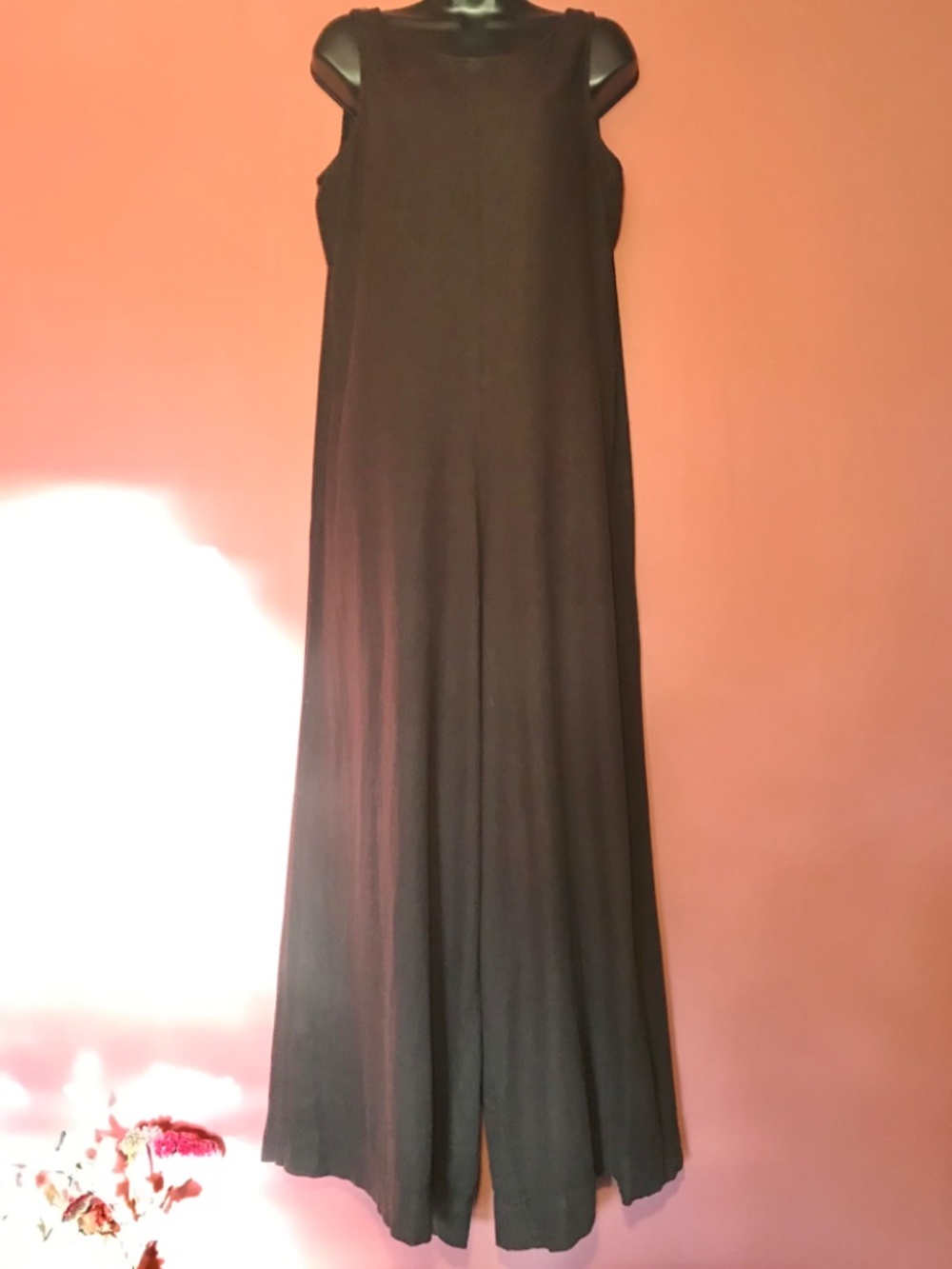 Zara Long Linen Jumpsuit Open back Sleeveless Brown Round Neckline Baggy - Picture 10 of 14